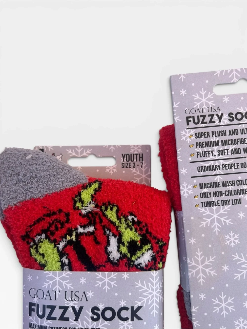 GOAT USA Naughty Santa Fuzzy Socks Youth Size 3-7 Lot of 2 Holiday Red Grey NWT